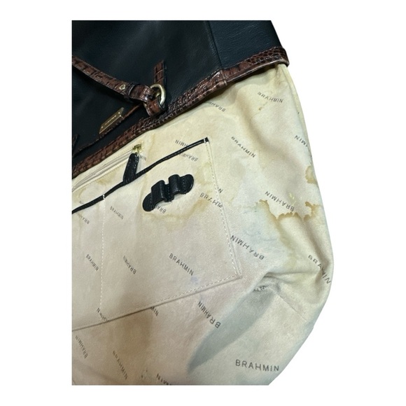 Brahmin Arno Tuscan Black and Brown Leather Satchel Shoulder Bag Purse - Vintage - Picture 7 of 9